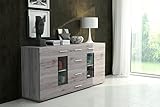 Furnix 2-türig Sideboard Tina mit LED - Kommode mit Glastüren und Schubladen - Highboard für Wohnzimmer Flur Schlafzimmer - 170 x 80 x 40cm - Anrichte mit viel Stauraum - San Remo