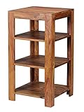 FineBuy Standregal Massiv-Holz Sheesham 80 cm Wohnzimmer-Regal mit 3 Ablagefächer Design Landhaus-Stil Beistelltisch Natur-Produkt Wohnzimmermöbel Unikat modern Massivholzmöbel Echtholz Anstelltisch