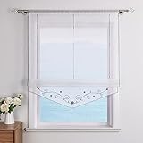 ESLIR Raffrollo mit Schlaufen Raffgardinen Gardinen Küche Transparent Schlaufenrollo Vorhänge Bestickt Modern Voile Grau BxH 100x140cm 1 Stück