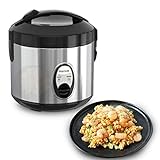 Macook Reiskocher 1L aus Edelstahl Reiskocher Klein, Rice Cooker Warmhaltefunktion, Multikocher Dampfgarer Antihaftbeschichtung Reiskocher Mini - inkl. Dämpfeinsatz, Reislöffel & Messbecher