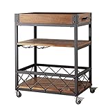 Aufbewahrungswagen aus Holz und Metall, 3 Ebenen, Küchen-Servierwagen mit Weinregal, industrieller Vintage-Stil, Aufbewahrungsbarwagen, Servierwagen, Organizer-Rack