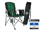 Tembd Campingstuhl Faltbar Grün-Schwarz Stabil bis 150kg [ALLinOneStuhl] mit Tasche Getränkehalter/öffner Tragetasche | Klappstuhl Angelstuhl Strandstuhl Faltstuhl - Wandern Angeln Festivals Zelten