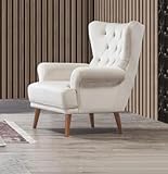 JV Möbel Sessel 1 Sitzer Weiß Wohnzimmer Textil Design Chesterfield Ohrensessel Stil Neu