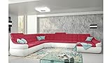 Stylefy U-Form Wohnlandschaft Alisa - Couchgarnitur (HxBxL): 100x297x375 cm - Polsterecke Velours SORO Kunstleder Cayenne Himbeere Weiß Rechts mit Schlaffunktion und Stauraum