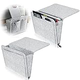 GZhaizhuan 2 Stück Bett Organizer Filz Betttasche, Nachttisch Aufbewahrungstasche für Handy, IPad, Brille, Buch, Fernbedienung (Hellgrau)