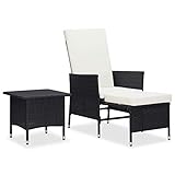 Yolola Gartenmöbel Lounge Set Rattan gartenlounge Set gartensofa Balkon terrasse Lounge Set Terrassenmöbel Ecksofa Garten-Schwarz-1x Sessel + Tisch