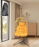 MOJIA Hängesessel mit Gestell Polyrattan mit Kissen & Abdeckhaube, Hängesessel Outdoor&Indoor Faltbarer Hängestuhl Belastbar bis 195 kg (Gelb)