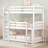 KecDuey Dreier Etagenbett für Kinder,90x200cmStockbett für DREI Abnehmbar in Einzelbett, Doppelbett Personen,Hausbett, Gästebett Kiefern (Weiß)