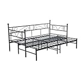 DORAFAIR Tagesbett Bettsofa Ausziehbett Schlafsofa für Kinderzimmer Gästezimmer,Metallbett mit Unterbett Trundle, Schwarz