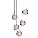 H.W.S LED Pendelleuchte Glas Kristall Hängeleuchte Lüster Dekoratives Kronleuchter Modern Pendellampe für Villa Treppe Wohzimmer Esszimmer Schlafzimmer Innenleuchte Lampe (5-Flamming, Round)