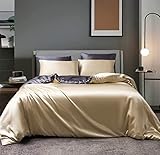 Boqingzhu Satin Bettwäsche 135x200cm 4Teilig Gold Beige Grau Anthrazit Seide Glanzsatin Bettwäsche Set Luxus Glatt Glänzend Wendebettwäsche Set Bettbezug und 2 Kissenbezüge 80x80cm