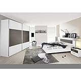 Rauch Möbel Schlafzimmer, Weiß / Lavagrau, bestehend aus Bett mit Liegefläche 160x200 cm inklusive 2 Nachttische und Schwebetürenschrank BxHxT 226x210x62 cm