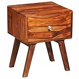 lvssiao Moderner Beistelltisch, Nachttisch mit 1 Schublade aus massivem Holz Sheesham 55 cm Sideboard Beistellschrank Bett Schlafzimmer Organizer Aufbewahrung