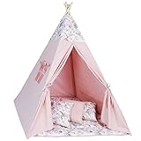 Tipi Zelt für Kinder Spielzelt Tippi Kinderzelt Kinderzimmer Teepee Indianerzelt Outdoor Indoor Modell 4 mit Spielmatte und 3 Kissen