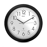 Mebus moderne schwarze Funk-Wanduhr groß Funkuhr Rahmen und 25 cm Durchmesser, Kunststoff