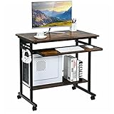 Computertisch Rustikal braun Pc. Schreibtisch Abnehmbare Laptop-Warenkorb Schreibtisch-Workstation mit Pull-Out-Tastatur-Tablett und Seitenhaken, stabiler Hochleistungs-Stahlrahmen Schreibtische