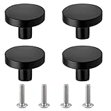 luckaide 4 Stück Schrankknöpfe Schwarz, Matt Möbelknöpfe Schwarz, Türknauf Schwarz, Möbelknopf Schwarz Edelstahl für Küchenschränke Runde Türgriffe Schubladengriffe für Schrank, Kleiderschrank