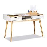 Relaxdays, weiß-braun Schreibtisch, skandinavisches Design, 2 Schubladen, Bürotisch HxBxT: ca. 76 x 120 x 55 cm, Holz, 60%, Standard