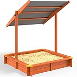 Spielwerk Sandkasten Sami mit Dach 120x120cm imprägniertes Holz Füllstand Skala UV 50+ Kantenschutz Bodenvlies Sandspielzeug Kinder Sandbox Sandkiste