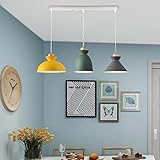 MAKIVI Mid-Century 3-flammiger Metall-Kücheninsel-Leuchter, Macaron-Kronleuchter mit Holzoberfläche, höhenverstellbare Pendelleuchte für Kinderzimmer Marriage