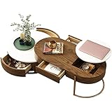 ESSBAG Beistelltisch, Runder Couchtisch, weiß, mit Stauraum, Lift-Top, Holz-Couchtisch, hochklappbar, mit 4 Schubladen, braun