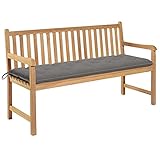 Camerina Gartenbank mit Grauer Auflage 150 cm Massivholz Teak Balkonbank Garden Bench Bank FüR Den AußEnbereich BalkonmöBel Bank