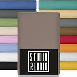 STUDIO Basic Spannbettlaken 180x200cm, 100% gekämmte Baumwolle, Oeko-TEX 100, Markenqualität, Bettlaken Spannbetttuch 180x200 für alle gängigen Matratzen bis 25cm Höhe - Taupe