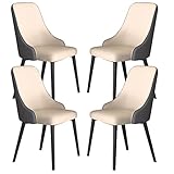 Schminkstuhl, Küche, Esszimmerstühle aus Leder, 4er-Set, für Küche, Schlafzimmer, Zimmer, Balkon, Sofa, Stuhl, Beine aus Karbonstahl, Schminktisch, Make-up-Stuhl (Farbe: gebrochenes Weiß + D