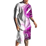 Xmiral Schnell trocknende 3D-Kurzarm-Anzugshorts für Herren Strand Tropical HawaiianSS Body Sportshorts Anzug Sportanzug Torwart Anzug (Weiß-1,Weiß-1)