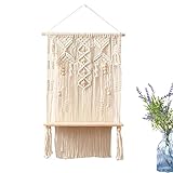 nain Hängeregal aus Makramee | Blumenkastenhalter aus gewebtem Seil Boho, Wandregal Boho aus Makramee auf einem Etagen handgefertigt für Schlafzimmer Regal