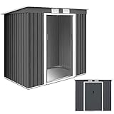 RELAX4LIFE Metall Gerätehaus mit Schiebetür, Geräteschuppen mit Pultdach & Fundament, 4,2m³ Gartenhaus mit Fensterläden, Schuppen wetterfest, 213x130x173 cm, für Garten Hof Bauernhof, Dunkelgrau