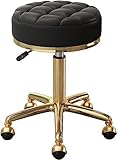 SHAWLA Barhocker Thekenhocker rollender runder Brotsitzstuhl mit Barhocker für Schönheitssalons mit goldenem Chromrahmen, verstellbar, 47–64 cm (schwarz)