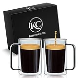 KC Kitchen & Co. Thermogläser doppelwandige Gläser mit Henkel im 2-er Set 300 ml Kaffee Gläser Latte Macchiato - Cappuccino- Teegläser | robust, hitzebeständig & spülmaschinengeeignet (Grau) (Noble)