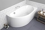 ECOLAM Badewanne Eckbadewanne Acryl Miki weiß 140x70 cm RECHTS + Schürze Ablaufgarnitur Ab- und Überlauf Automatik Füße Silikon Komplett-Set
