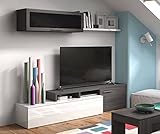 Dmora TV-Wohnzimmer-Set mit Zwei Türen, Hängemodul und Regal, Farbe: Aschgrau und Weiß glänzend, 44 x 200 x 41 cm, Technisches Holz