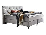 Atlantic Home Collection ALMA, 180x200 cm, inkl. Topper (Härtegrad H2), 100%, haustierfreundlicher Bezug, grüne Betten veganes Boxspringbett, Mikrofaser, grau