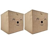 WOWGADGET SET 2x Faltbox Bär | Aufbewahrungsbox für Kinder aus Jute im Würfel für Regale und Schränke. Sortierbox/Spielzeugkiste Toy Bin für Dokumente, Spielzeug, Büroartikel uvm. 30x30x30cm