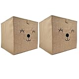 WOWGADGET SET 2x Faltbox Bär | Aufbewahrungsbox für Kinder aus Jute im Würfel für Regale und Schränke. Sortierbox/Spielzeugkiste Toy Bin für Dokumente, Spielzeug, Büroartikel uvm. 30x30x30cm