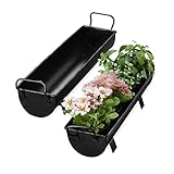 Relaxdays Blumenkasten Dachrinne, Garten & innen, Vintage Design, Eisen, Metallwannen zum Bepflanzen, schwarz, Pflanzschale 2er Set