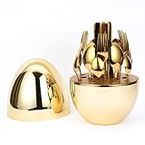 HRZZEOKV Eier Besteck Set, 24 Teiliges Besteck, Menülöffel Besteck Set Für 6 Personen Edelstahl, Spülmaschinenfest Und Leicht Zu Reinigen, Besteck Set,Gold,sus304