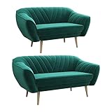 MKS Meble Sofa - Moderne Sofa Set 3+2 - Skandinavische Deko Polstersofa - Viki Zwei Loungesofas - Fünf Personen Grün