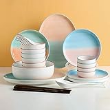 Feine Geschirr-Sets, Speiseteller-Keramik-Geschirr-Sets, 30-teiliges Geschenkbox-Geschirr-Kombinationsset, Porzellanteller mit Regenbogenmuster