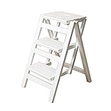 HOUKAI Haushaltshocker Holz 3-Stufe Klappstiefhocker, Tragbare Haushaltsleiter Stiefhocker, Küchenholz Leiter Kleiner Fußhocker, Multifunktionsschuhhocker Blumenständer Schuhleiter, Ladung Kapazität 1