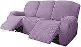 8 Teile Recliner Slipcover Stretch, Jacquard Recliner Stuhlabdeckung Abnehmbare Sofa Slipcover rutschfeste Waschbare Möbelschutz for Wohnzimmer (Color : Purple, Size : 3 Seater)