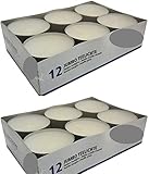 Hillfield® 24 Maxi Teelichter im Alubecher, Weiß, Maxilicht, Jumbo Teelichter, ohne Duft, Kerzen, Teelicht, Aluminiumhülle, Gastronomie Qualität, (2 Packungen á 12 Maxi - Teelichter)