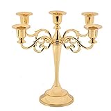 Queta Kerzenleuchter 5-armig Kerzenständer Candle Holder Kerzenhalter als Tischdeko für Weihnachten und Erntedankfest (Gold)