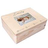Creative Deco Foto Erinnerungsbox Baby Holzkiste Personalisiert | 40 x 30 x 14 cm (+/-1cm) | für Geburt & Taufe | Groß Natur Geschenk Spielzeugkiste Holzbox mit Deckel Gravur
