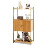 COSTWAY Aufbewahrungsschrank aus Bambus, Beistellschrank mit 3 Regalen und Schrank, Küchenschrank Kommode für Küche, Wohnzimmer, 57,5 x 32 x 110 cm