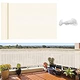 Zichaojia Balkon Sichtschutz Balkonabdeckung HDPE, 90x300cm Leicht Transparent Wind- und UV-Schutz Wetterfest Balkonverkleidung, mit Ösen und Kordel, Creme