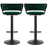 Barhocker, Thekenstühle, höhenverstellbar, Thekenhöhe, Barhocker, Kücheninselstühle, 360 Grad drehbar, weicher Samt gepolstert, Eisen-Metallbasis, 2 Stück